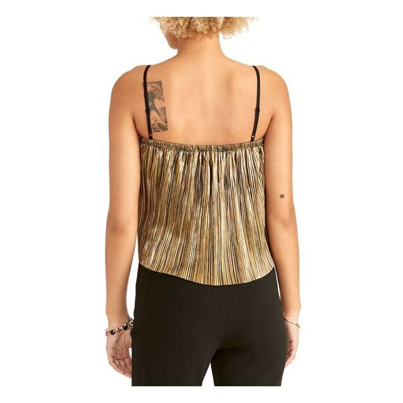 RACHEL ROY Womens Gold Shimmer Spaghetti Strap Square Neck Cocktail Crop Top M - Picture 2 of 2